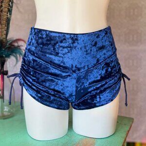 Navy Blue Velvet Cinch Shorts - New - Warrior Within Designs